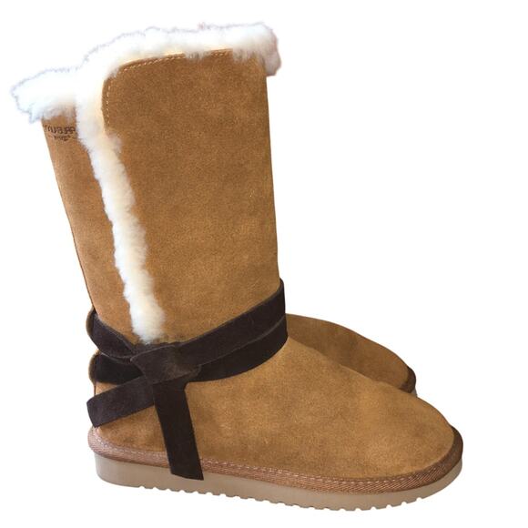 Koolaburra by UGG Rozalia Tall Fur Lined Boot Womens 8 Tie Shearling Suede Brown - Picture 2 of 11